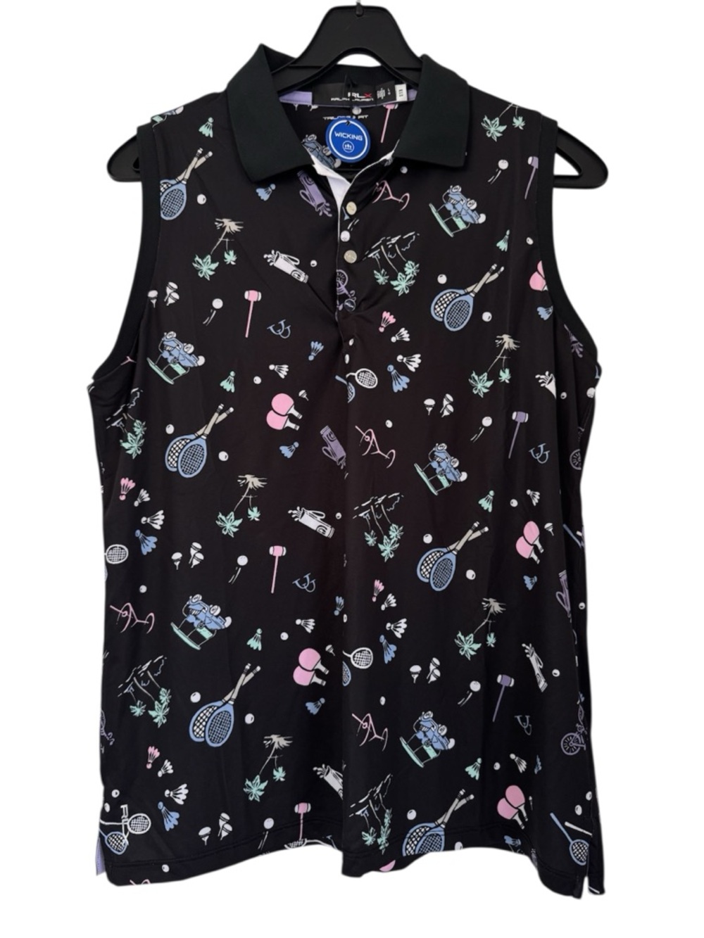 RLX Ralph Lauren Black Multi Tailored Fit Performance Sleeveless Polo Size Large - Picture 2 of 7